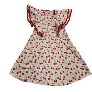 Kinderkind Little Girls Dress Size 7 Cherry Ruffle Sleeves Summer Heart Cut Out